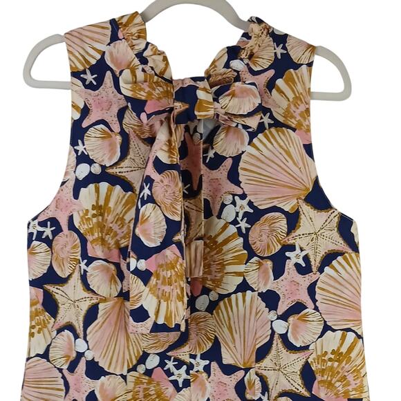 Tyler Boe SZ L Stella Seashells Mini Dress Sleeveless Ruffle Neck Back Tie - Picture 6 of 8